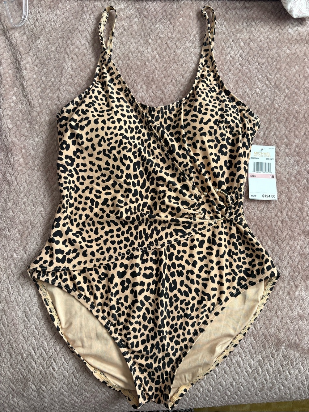 Michael Kors Leopard Print One-Piece Swimsuit - Tan and Black Size 10